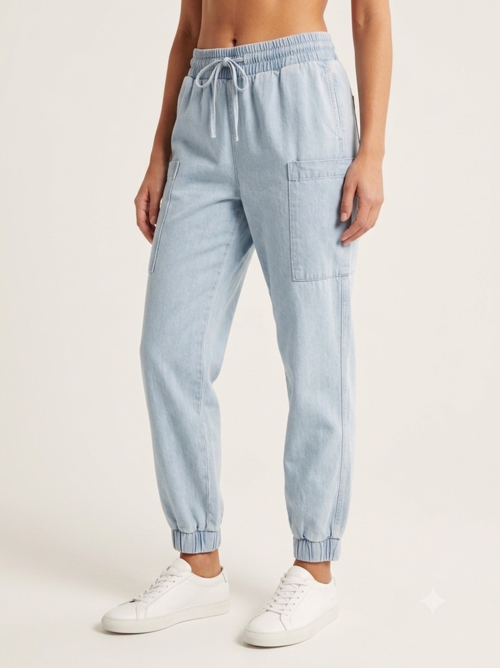 Indigo Rein Sky Blue Light Chambray Cargo Drawstring Trousers